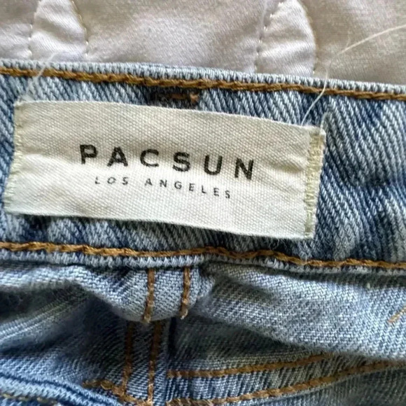 Pacsun Mom Jeans Two Tone Side Stripe Raw Hem Denim Cropped  Jeans Size 27 - Picture 8 of 11